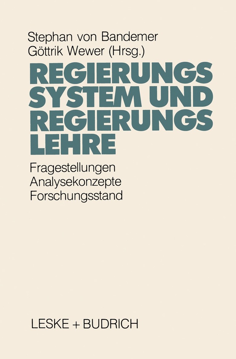 Stephan Bandemer, Göttrik Wewer, Stephan von Bandemer - Regierungssystem und Regierungslehre, Häftad