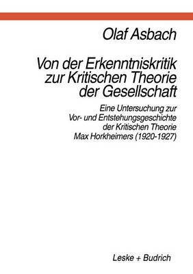 bokomslag Von der Erkenntniskritik zur Kritischen Theorie der Gesellschaft