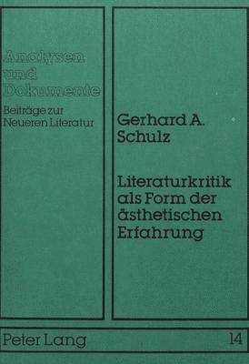 bokomslag Literaturkritik ALS Form Der Aesthetischen Erfahrung