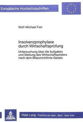 bokomslag Insolvenzprophylaxe Durch Wirtschaftspruefung