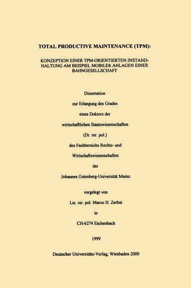 Marco Zerbst - Total Productive Maintenance, Häftad