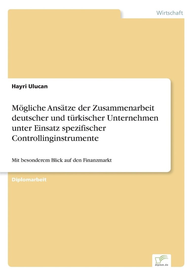 Moegliche Ansatze der Zusammenarbeit deutscher und turkischer Unternehmen unter Einsatz spezifischer Controllinginstrumente 1