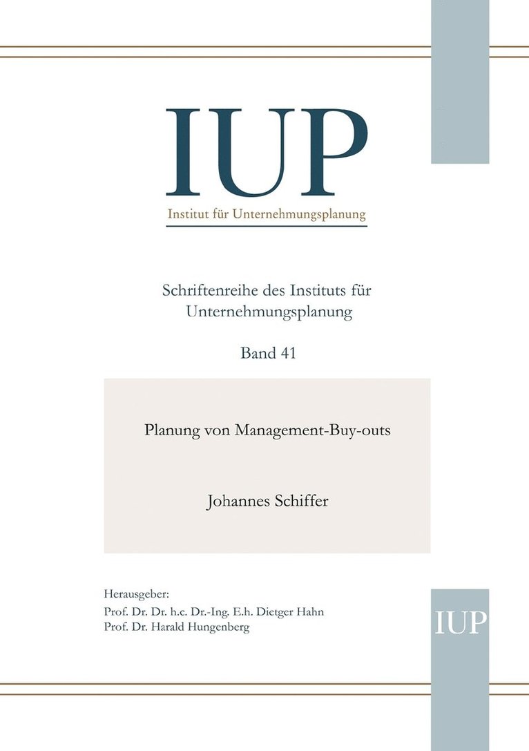 Johannes Schiffer - Planung von Management-Buy-outs, Häftad