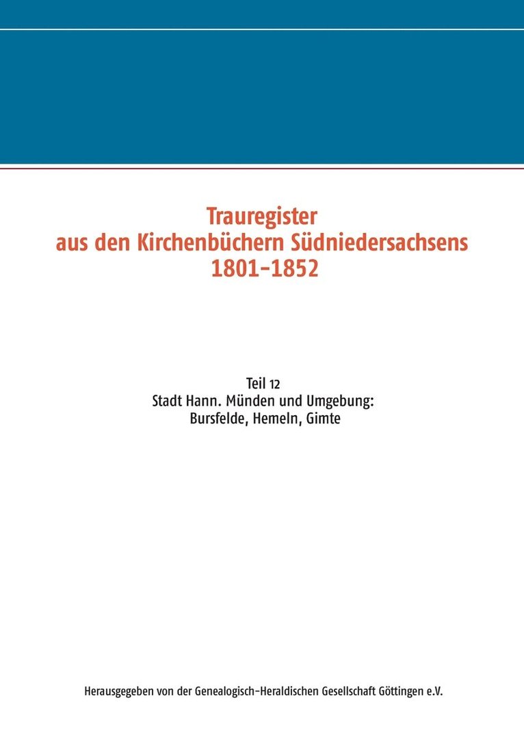 Trauregister aus den Kirchenbchern Sdniedersachsens 1801-1852 1