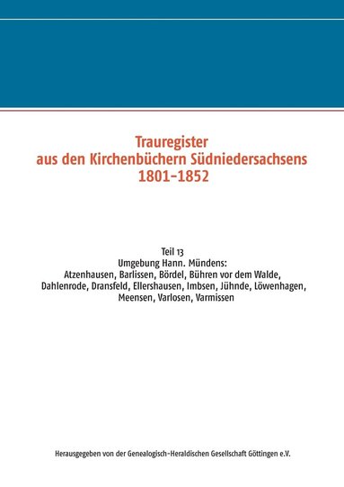 bokomslag Trauregister aus den Kirchenbchern Sdniedersachsens 1801-1852