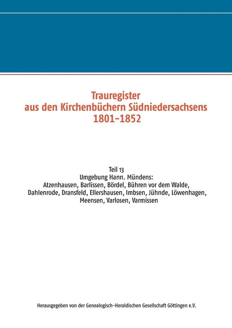 Trauregister aus den Kirchenbchern Sdniedersachsens 1801-1852 1