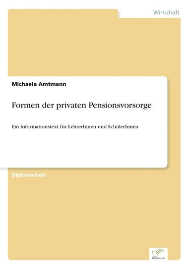 bokomslag Formen der privaten Pensionsvorsorge