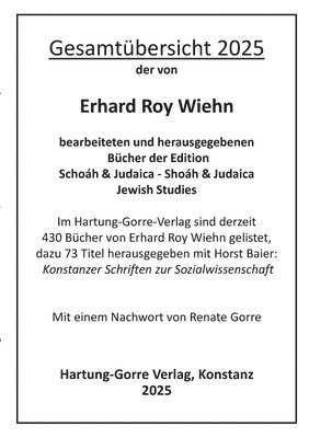 bokomslag Katalog zu den von Erhard Roy Wiehn bearbeiteten und herausgegebenen Büchern der Edition Schoáh & Judaica - Shoáh & Judaica / Jewish Studies