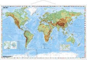Weltkarte physisch  - Wandkarte mit Metallbeleistung laminiert 1