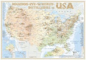 bokomslag Bourbon-Rye-Whiskey Distilleries in USA - Tasting Map 34x24cm