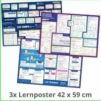 bokomslag mindmemo Lernposter 3er Set - Französische Zeiten + Wortarten + Pronomen | Grammatik lernen Grundwissen Lernhilfe