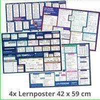 bokomslag mindmemo Lernposter 4er Set - Französische Zeiten + Wortarten + Pronomen + Grundwortschatz | Grammatik lernen Grundwissen Lernhilfe