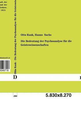 Otto Rank, Hanns Sachs - Bedeutung Der Psychoanalyse Fur Die Geisteswissenschaften, Häftad