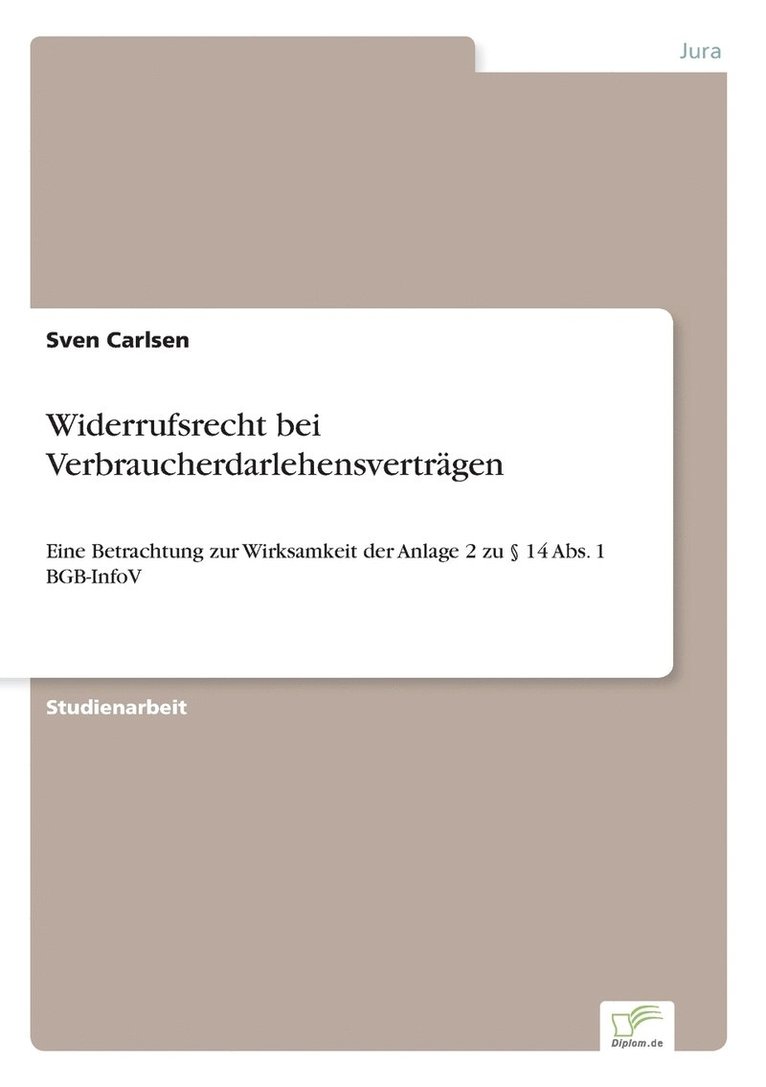 Widerrufsrecht bei Verbraucherdarlehensvertrgen 1