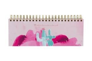 Rosa Tischkalender ohne Datum Alpaka & Kaktus. Hochwertiger, moderner Wochenkalender, Querkalender für 52 Wochen +1. 1 Woche 2 Seiten. Verwendbar als Kalender 2022 1