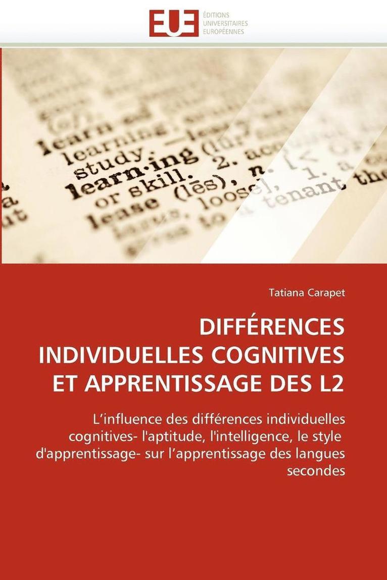 Diff rences Individuelles Cognitives Et Apprentissage Des L2 1