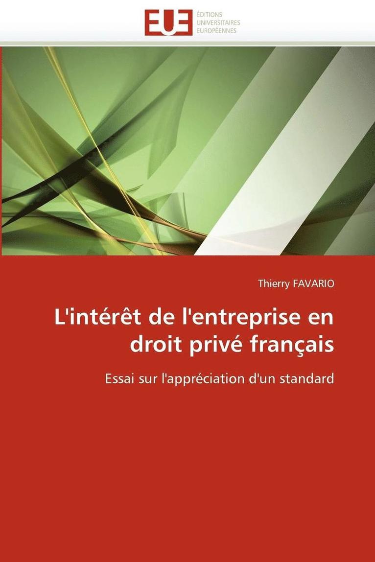 L'Int r t de l'Entreprise En Droit Priv  Fran ais 1