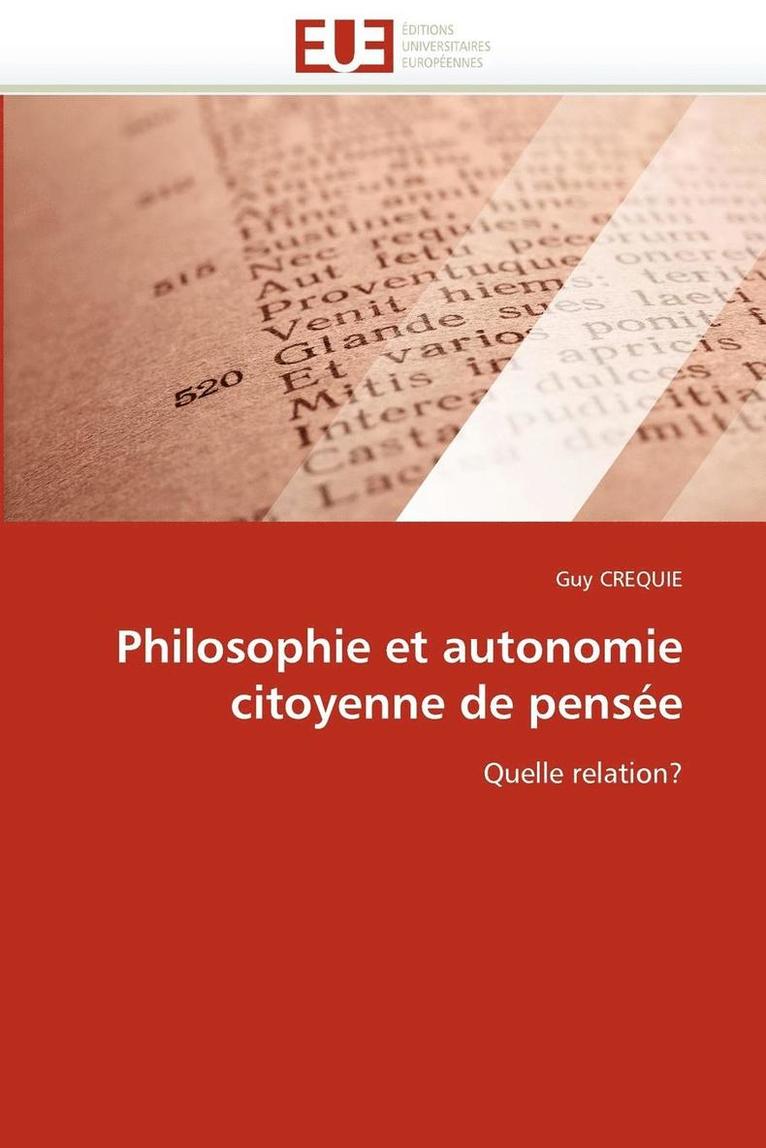 Philosophie Et Autonomie Citoyenne de Pens e 1