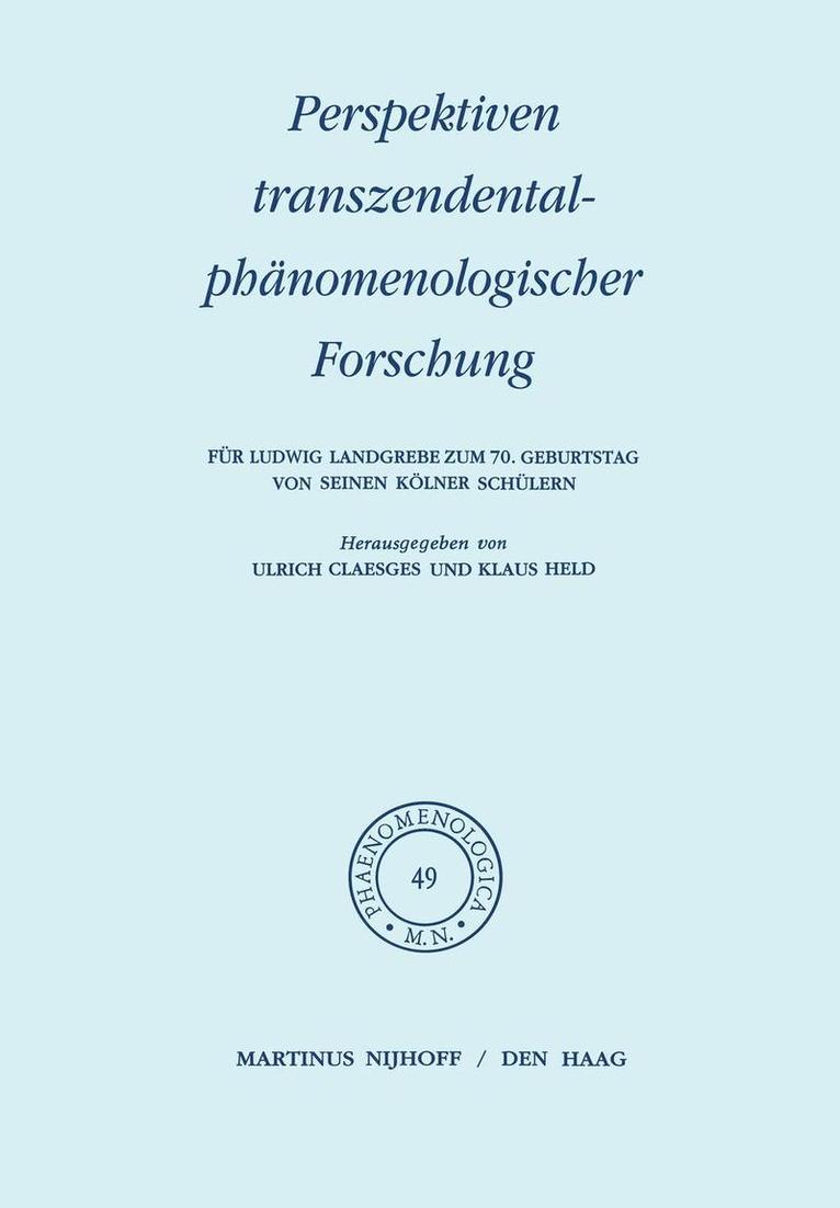 Perspektiven transzendentalphnomenologischer Forschung 1