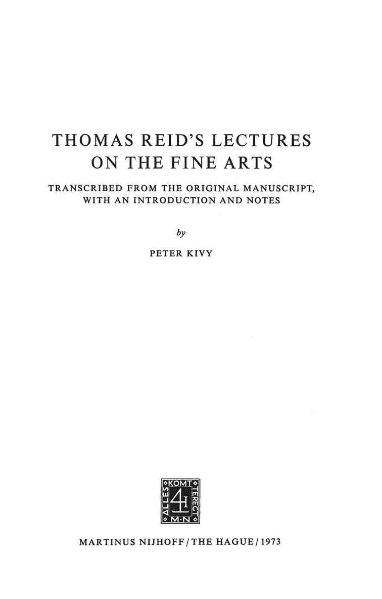 P. Kivy - Thomas Reid’s Lectures on the Fine Arts, Häftad