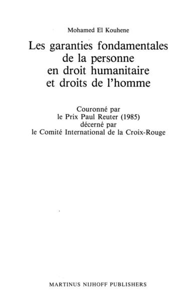 bokomslag Les Garanties Fondamentales de la Personne en Droit Humanitaire et Droits de l'Homme