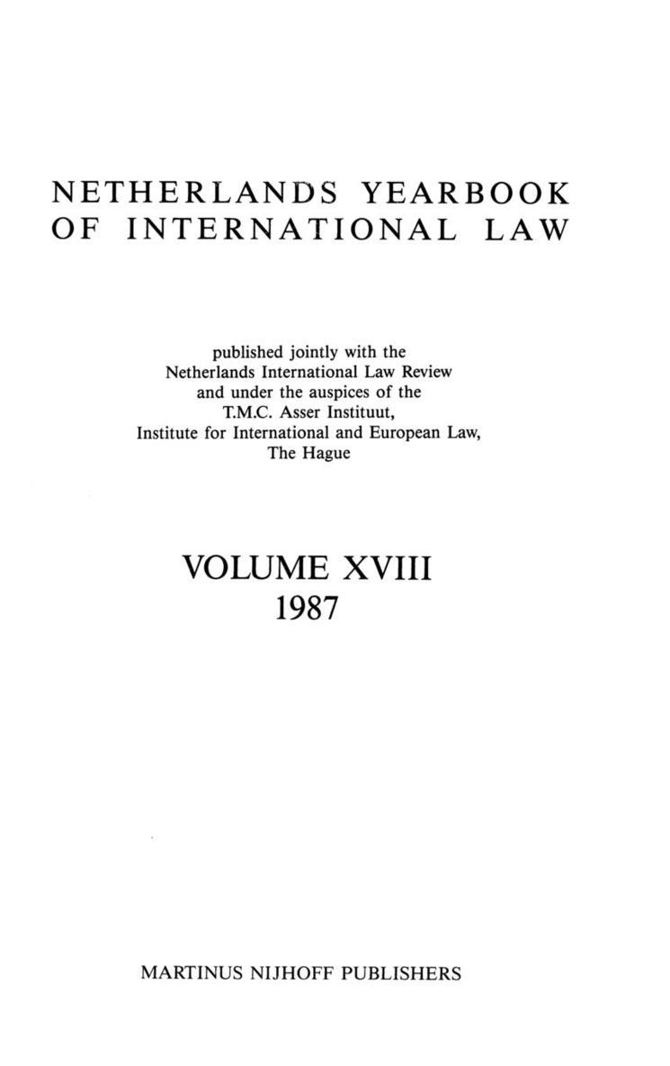 Netherlands Yearbook Of International Law, 1987 1
