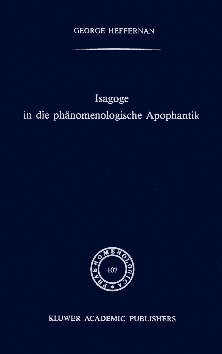 Isagoge in die phnomenologische Apophantik 1