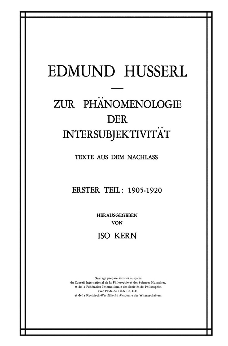Edmund Husserl, Kern - Zur Phänomenologie der Intersubjektivität, Inbunden