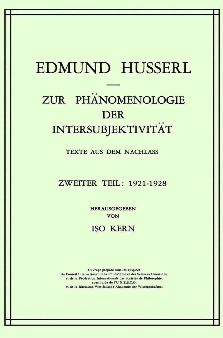 Edmund Husserl, Kern - Zur Phänomenologie der Intersubjektivität, Inbunden