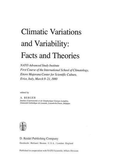 A.L. Berger - Climatic Variations and Variability: Facts and Theories, Inbunden