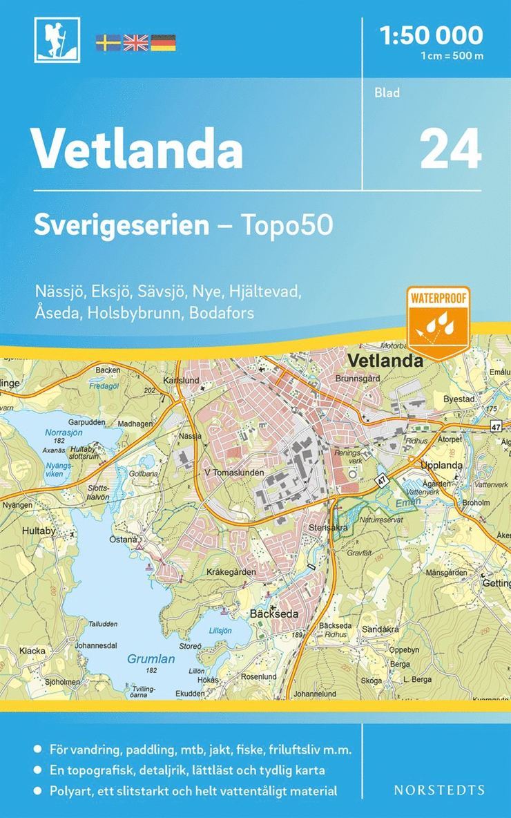 24 Vetlanda Sverigeserien Topo50 : Skala 1:50 000 1