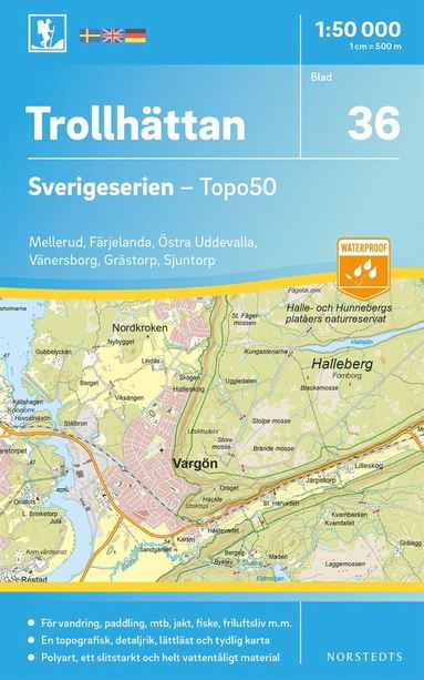 bokomslag 36 Trollhättan Sverigeserien Topo50 : Skala 1:50 000