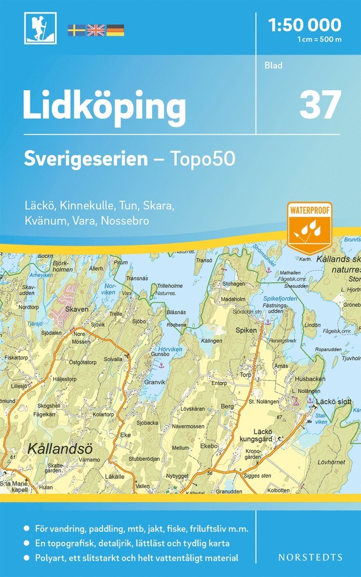 37 Lidköping Sverigeserien Topo50 : Skala 1:50 000, Övrigt