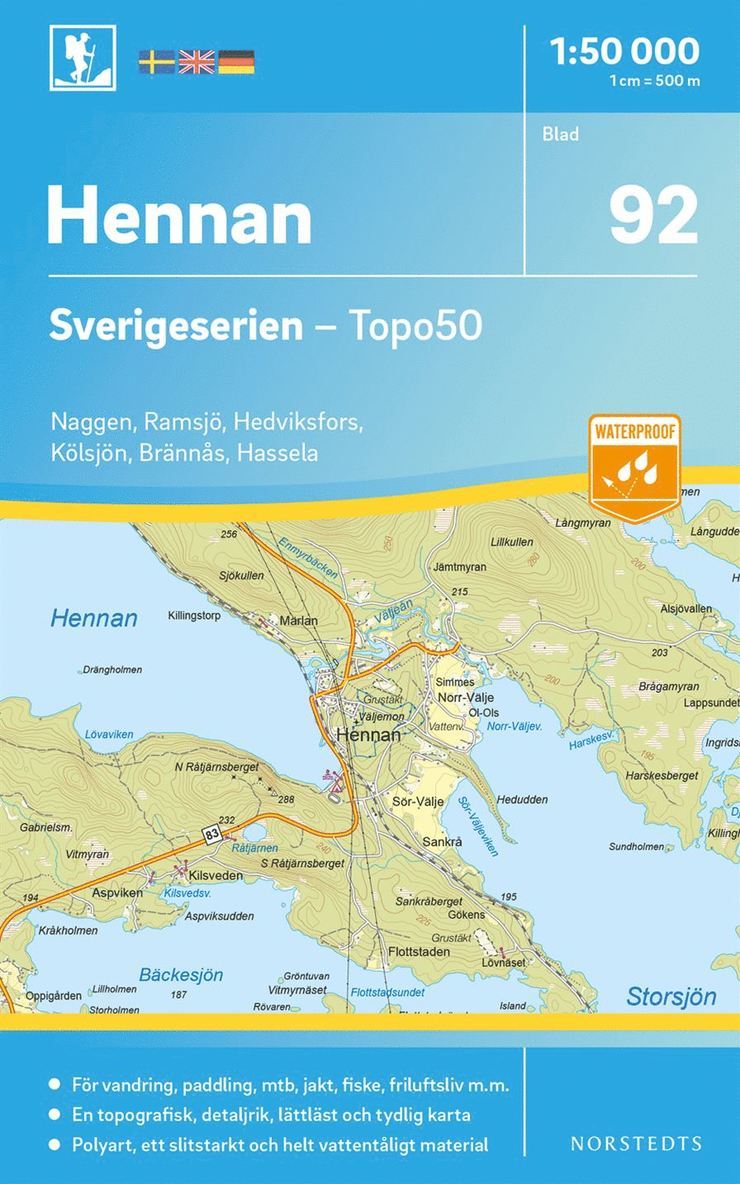 92 Hennan Sverigeserien Topo50 : Skala 1:50 000 1