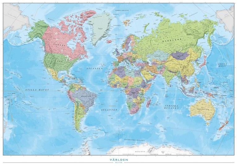 Världen Politisk Väggkarta 1:40 milj i tub : Skala 1:40 milj 1