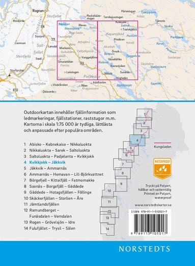 bokomslag Outdoorkartan Kvikkjokk Jäkkvik : Blad 4 Skala 1:75 000