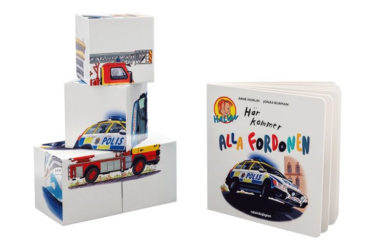 Arne Norlin - Här kommer alla fordonen: pekbok och kubpussel, Kartonnage