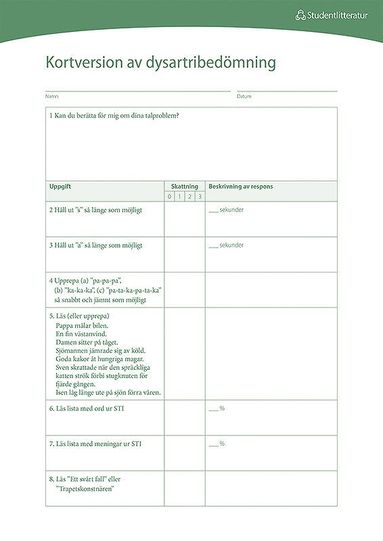 bokomslag Dysartri - Kortversion av bedömning