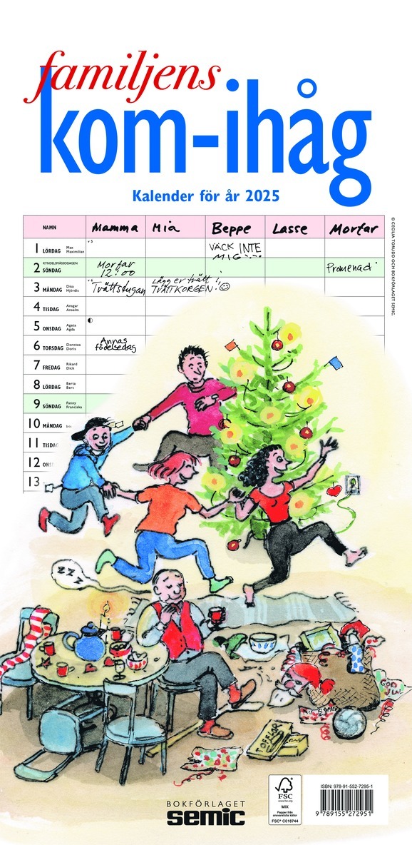 Väggkalender 2025 Familjens kom-ihåg-kalender