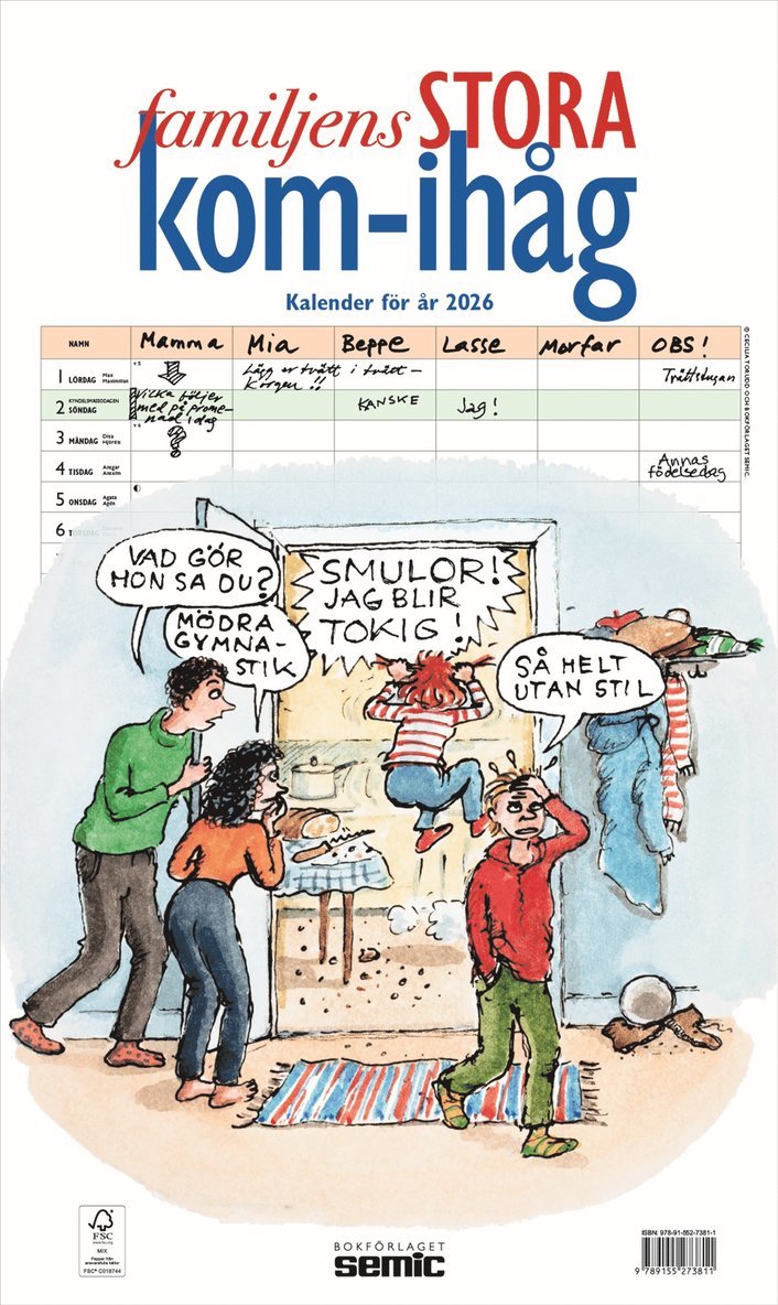 Familjens STORA kom-ihåg-kalender 2026, Övrigt