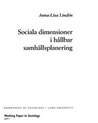 bokomslag Sociala dimensioner i hållbar samhällsplanering