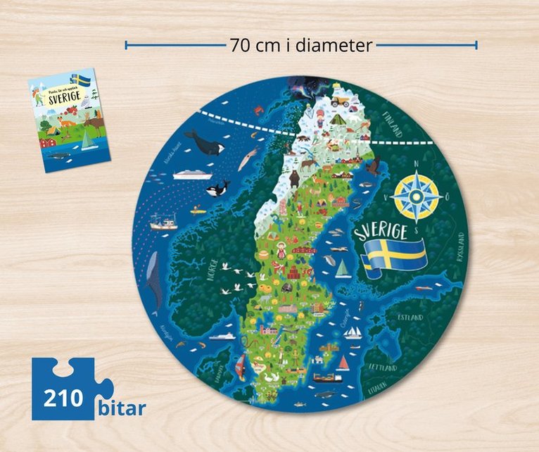 Pussel 210 bitar & bok - Lär och upptäck Sverige, Övrigt