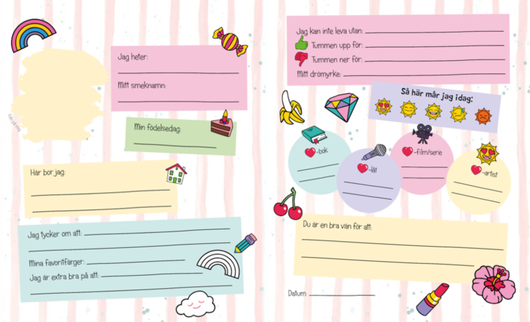 Mina kompisar : En fylla-i-bok för mig och mina vänner, Övrigt