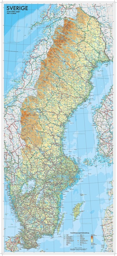bokomslag Sverige väggkarta Kartförlaget 1:1,3 milj, miljö i papptub