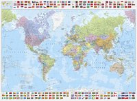 bokomslag Världen väggkarta politisk med flaggor, 1:30m i papptub Kartförlaget