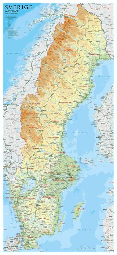Sverige väggkarta Kartförlaget i papptub : 46 x 100cm, Övrigt