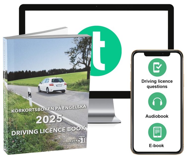 Körkortsboken på Engelska 2025 ; Driving licence book (book + theory pack with online exercises, theory questions, audiobook & ebook) 1