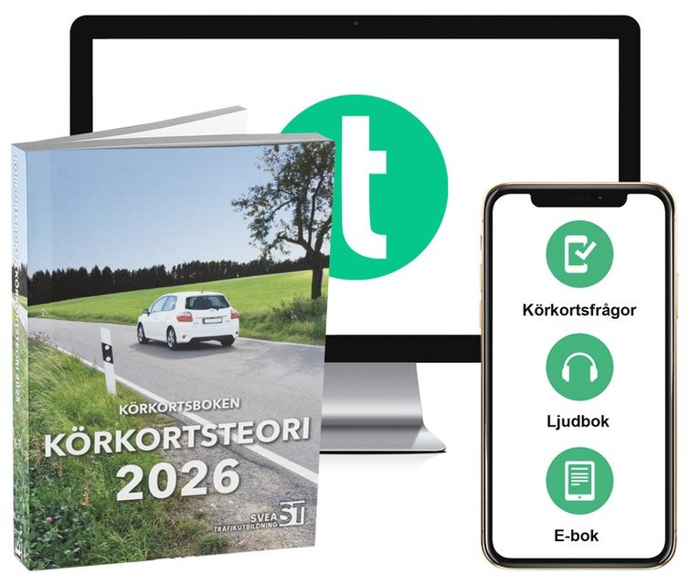 Körkortsboken Körkortsteori 2026 (bok + digitalt teoripaket med körkortsfrågor, övningar, ljudbok & ebok)