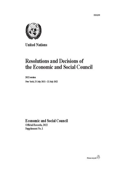 United Nations Department for General Assembly and Conference Management - Resolutions and Decisions of the Economic and Social Council: 2022 Session, Häftad