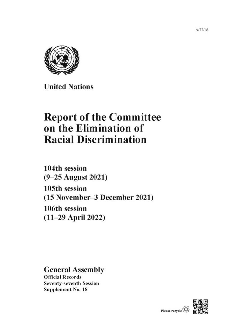 United Nations Department for General Assembly and Conference Management, United Nations - Report of the Committee on the Elimination of Racial Discrimination, Seventy-seventh Session, Häftad